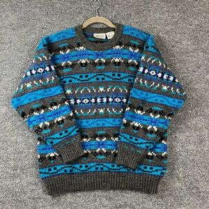 Brass Plum Nordstrom Women's Wool Sweater Sz M Gray Blue 100% Shetland Vintage‎